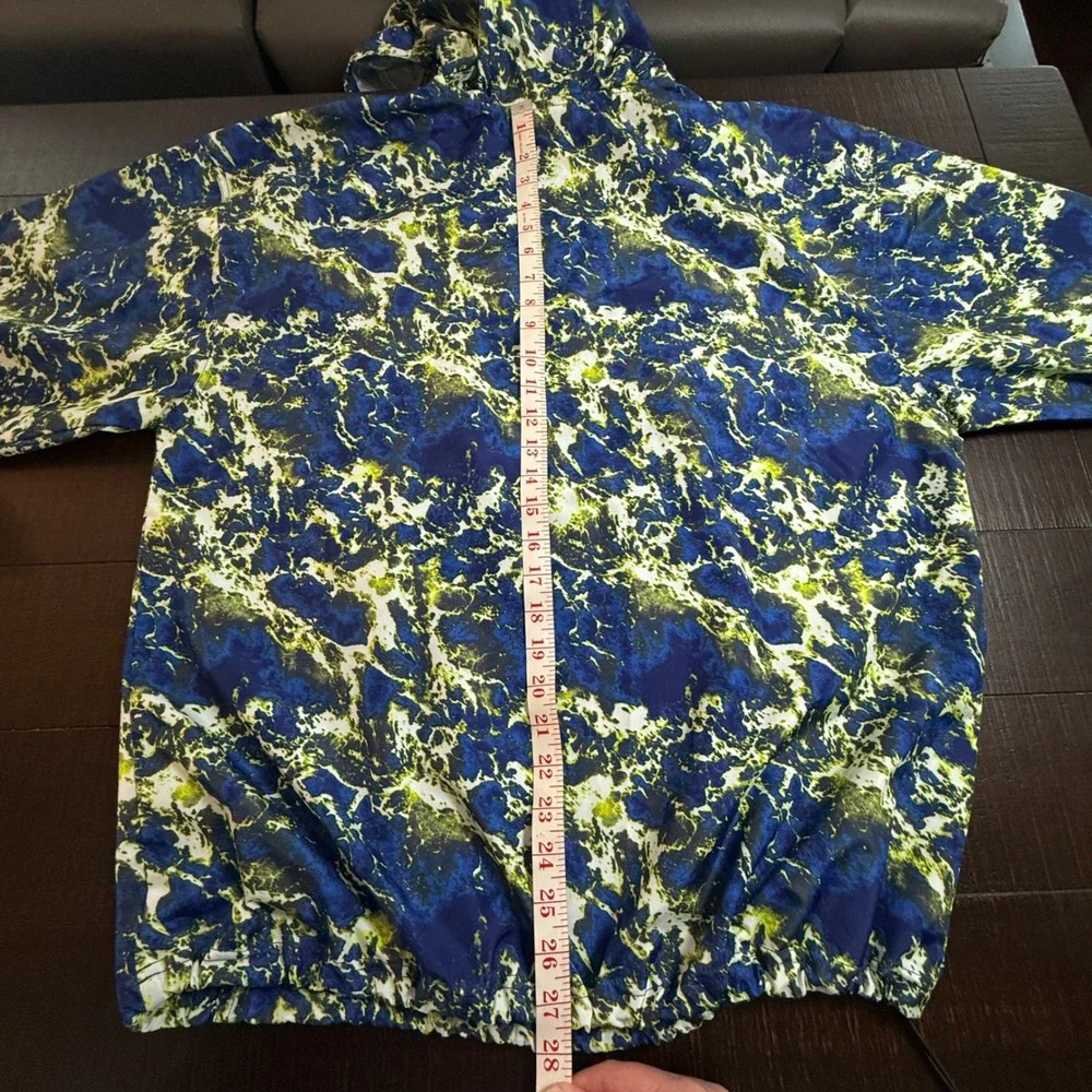 Champion Packable Windbreaker Jacket‎ Blue Yellow Marble Print 1/4 Zip Hoodie L